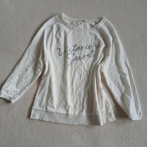 victorias secret ♡ sequin logo sweatshirt small cozy off white